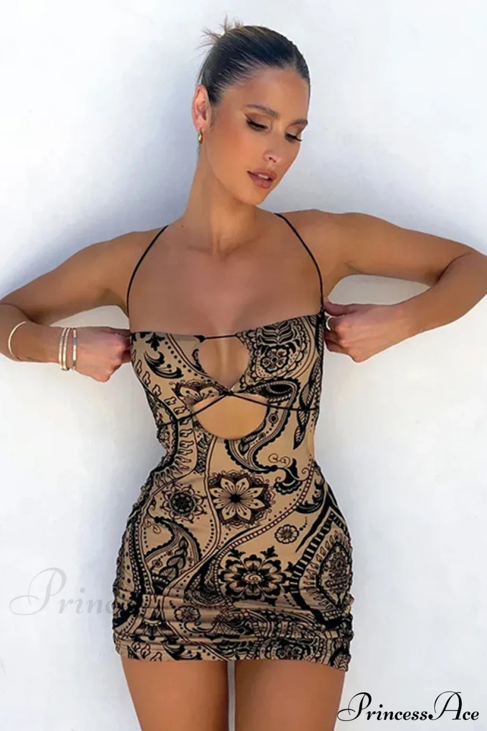 Cryptographic Print Backless Summer Boho Dress