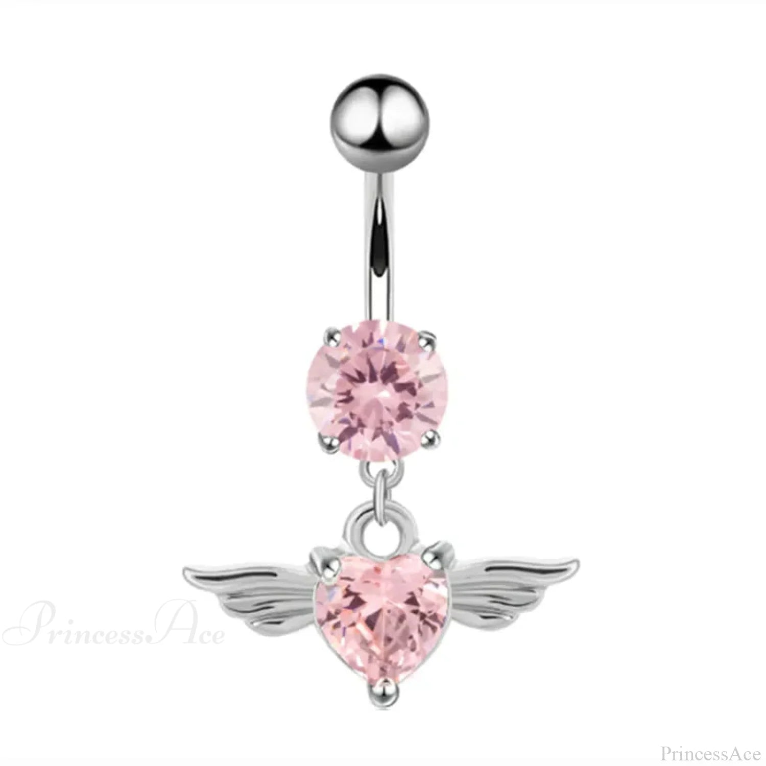 Crystal Heart Pink Gothic Belly Ring Pink2