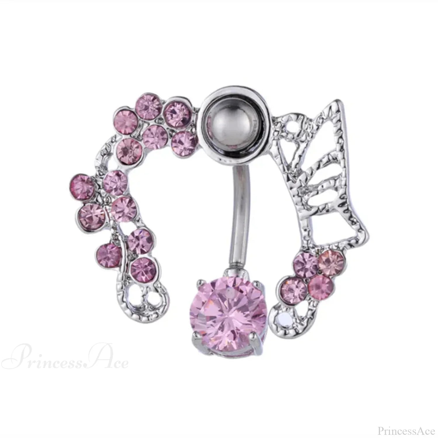 Crystal Heart Pink Gothic Belly Ring Pink3