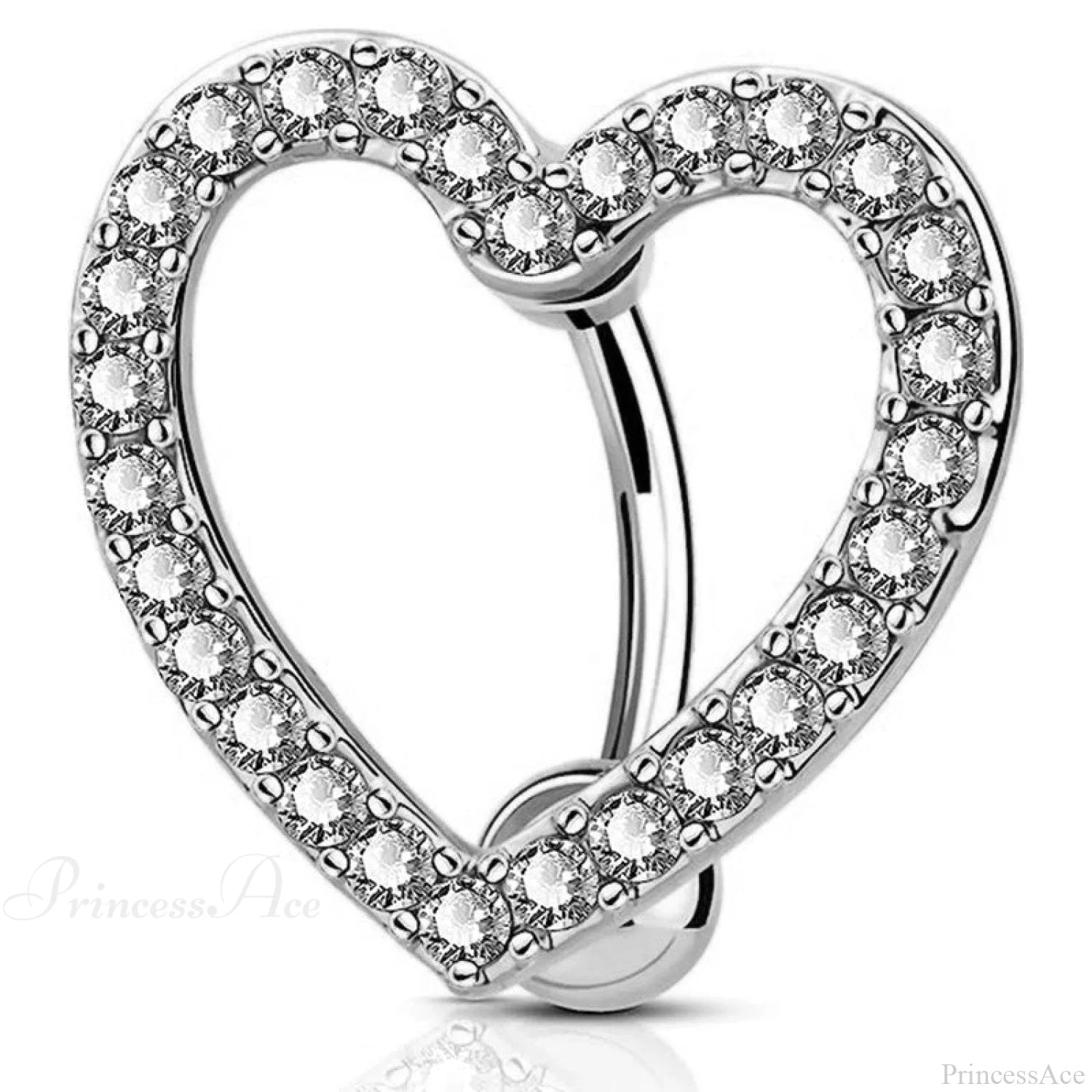 Crystal Heart Pink Gothic Belly Ring Heart Silver