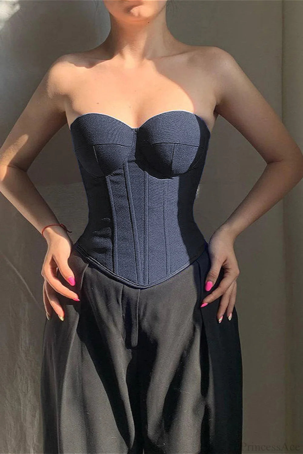 Cup Faux Denim Bustier Slim Tank Corset Navy Blue / S