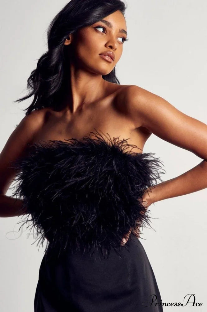 Curved Hem Stylish Feather Mini Dress