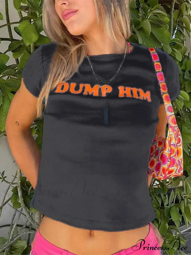 Cute Aesthetics Letter Print Short Sleeve Tops Crop Top