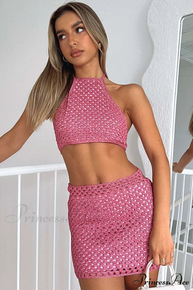 Cutout Crochet Top Charming + Skirt Set