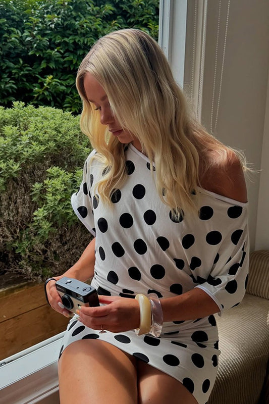 Chemisier à manches courtes et imprimé pois rétro