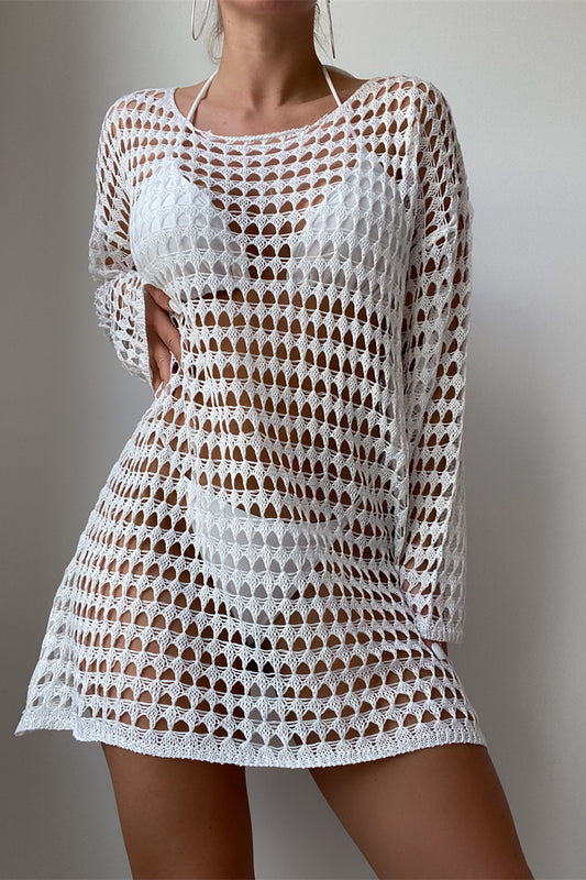 Cache-maillot à manches longues en tricot creux