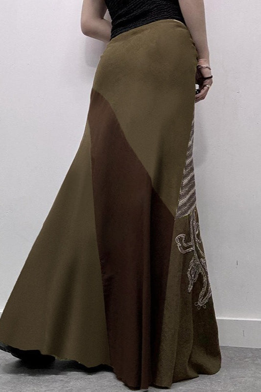 Jupe longue patchwork en tricot imprimé