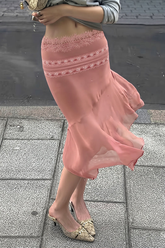 Lace Trim Asymmetric Mermaid Skirt