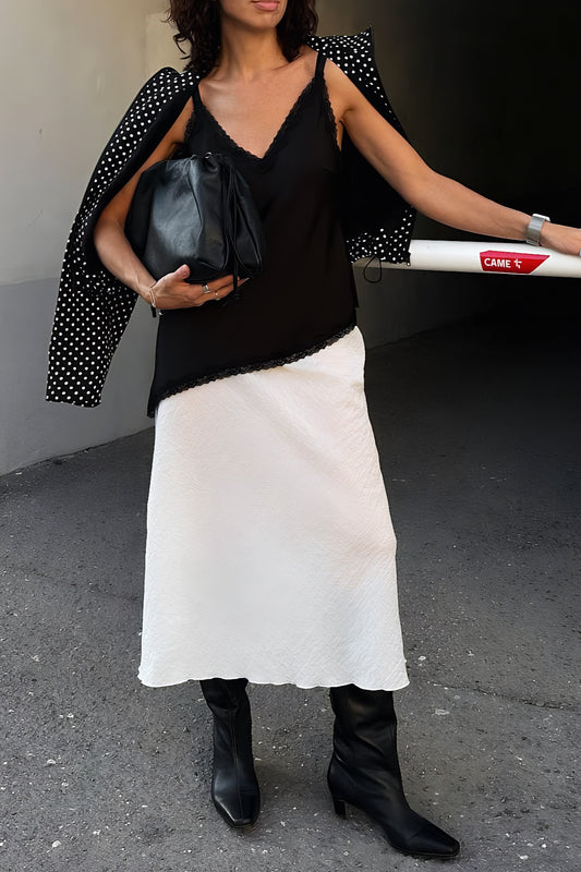 Sheer-Panel Straight Midi Skirt