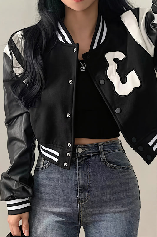 Cropped Letter Patch Varsity Jacket