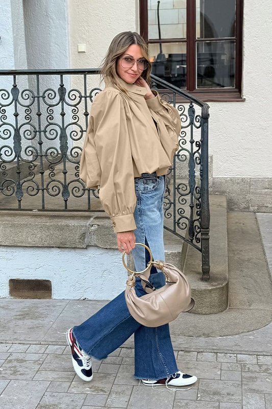 Veste ample kaki à manches bouffantes