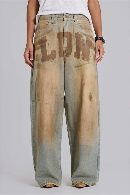 Chic Y2K Streetwear Washed Letter Print Jeans