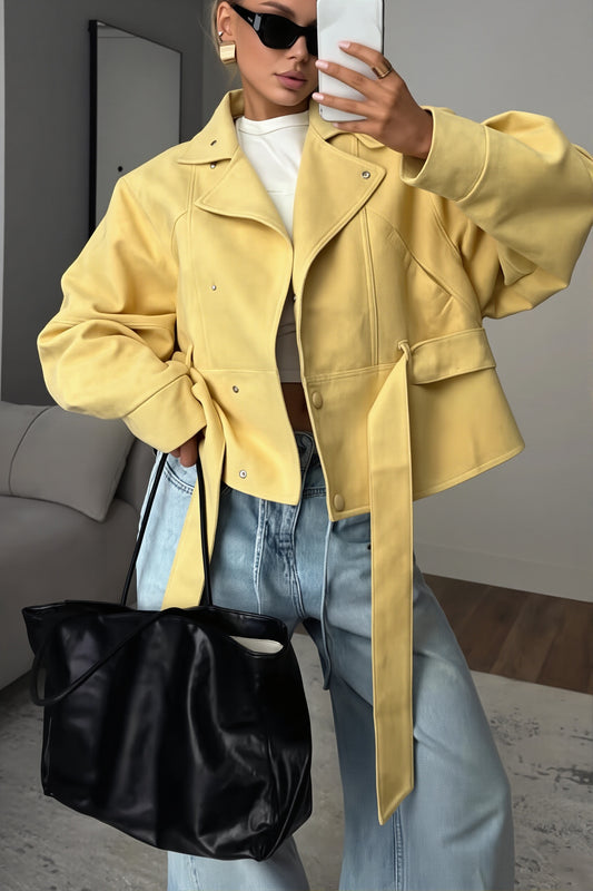 Cropped Belted Suede Look Coat