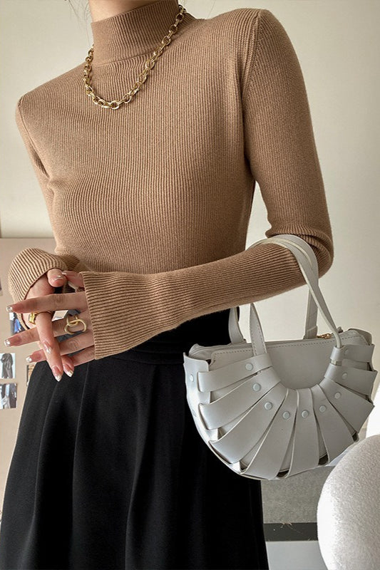 Slim Mock Neck Long-Sleeve Knit Top