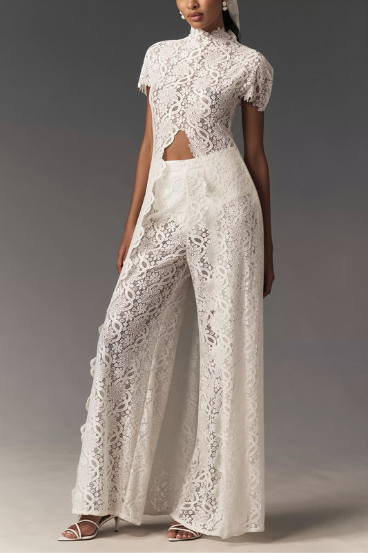 Lace Long Cape Cutout Pants Set