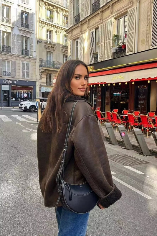 Manteau décontracté à col en fausse peau de mouton