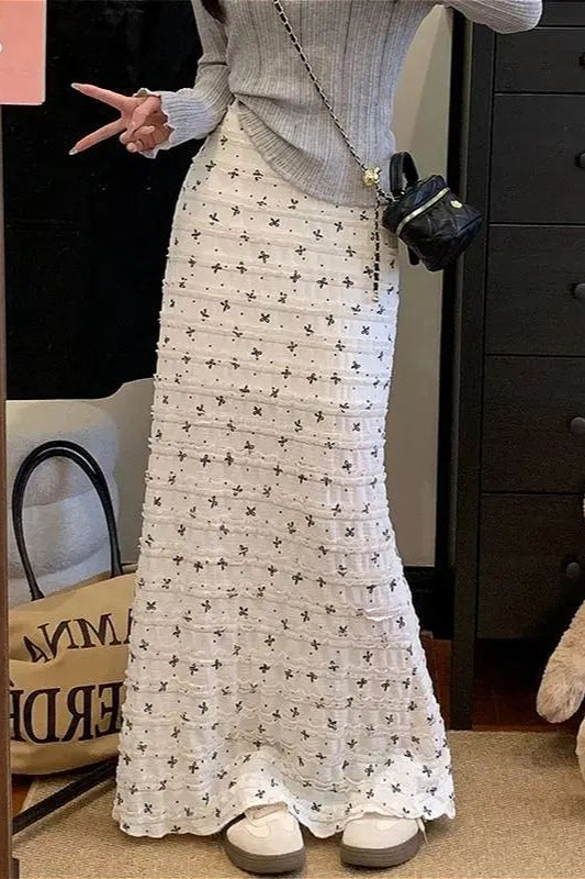 Jupe sirène taille haute en dentelle florale grande taille