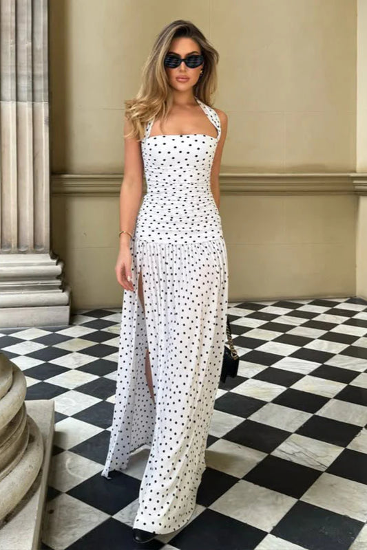 Robe longue à pois et col licou