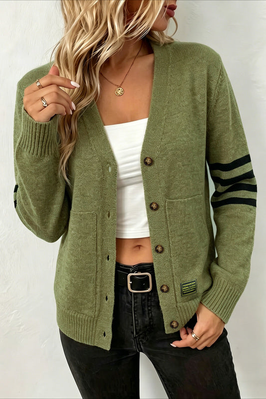 Black Stripe Sleeve Pocket Cardigans