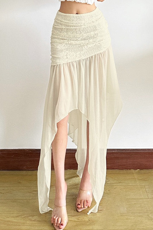 Jupe asymétrique en maille taille haute