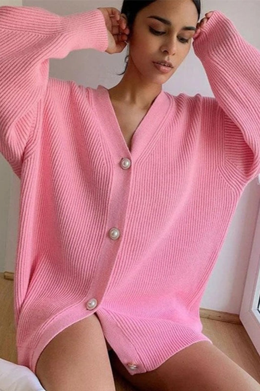Relaxed V Neck Button Knit Cardigans
