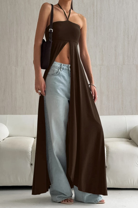 Versatile Flowy Slit Halter Slim Blouse