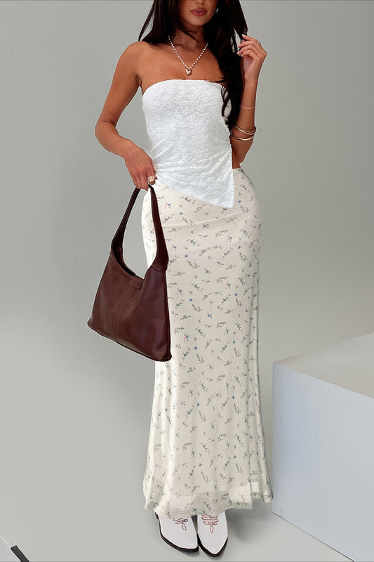 Jupe longue sirène en mousseline de soie à fleurs