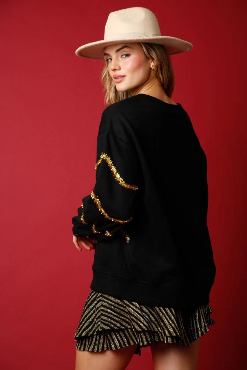 Christmas Tree Sequin Casual Loose Long Sleeve Tee