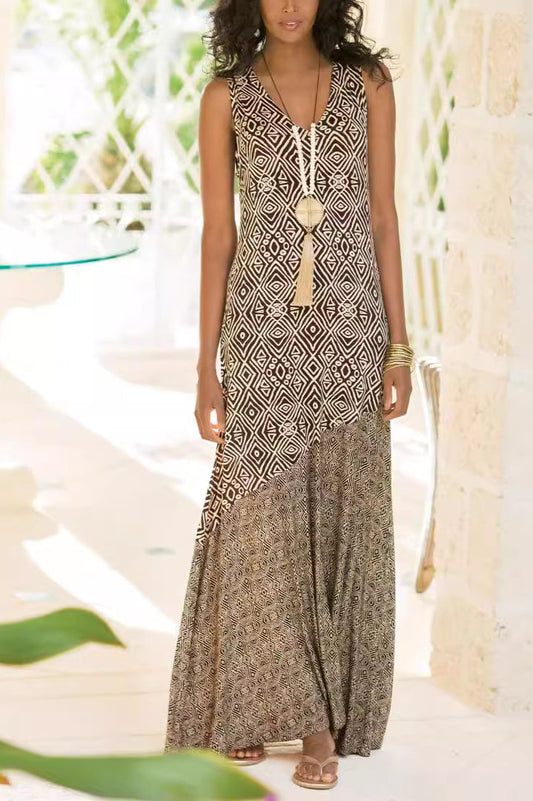 Printed Splicing Boho Vintage Boho Dress