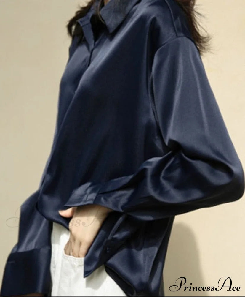 Daria Satin Blouse S / Royal Blue Tops & Blouses