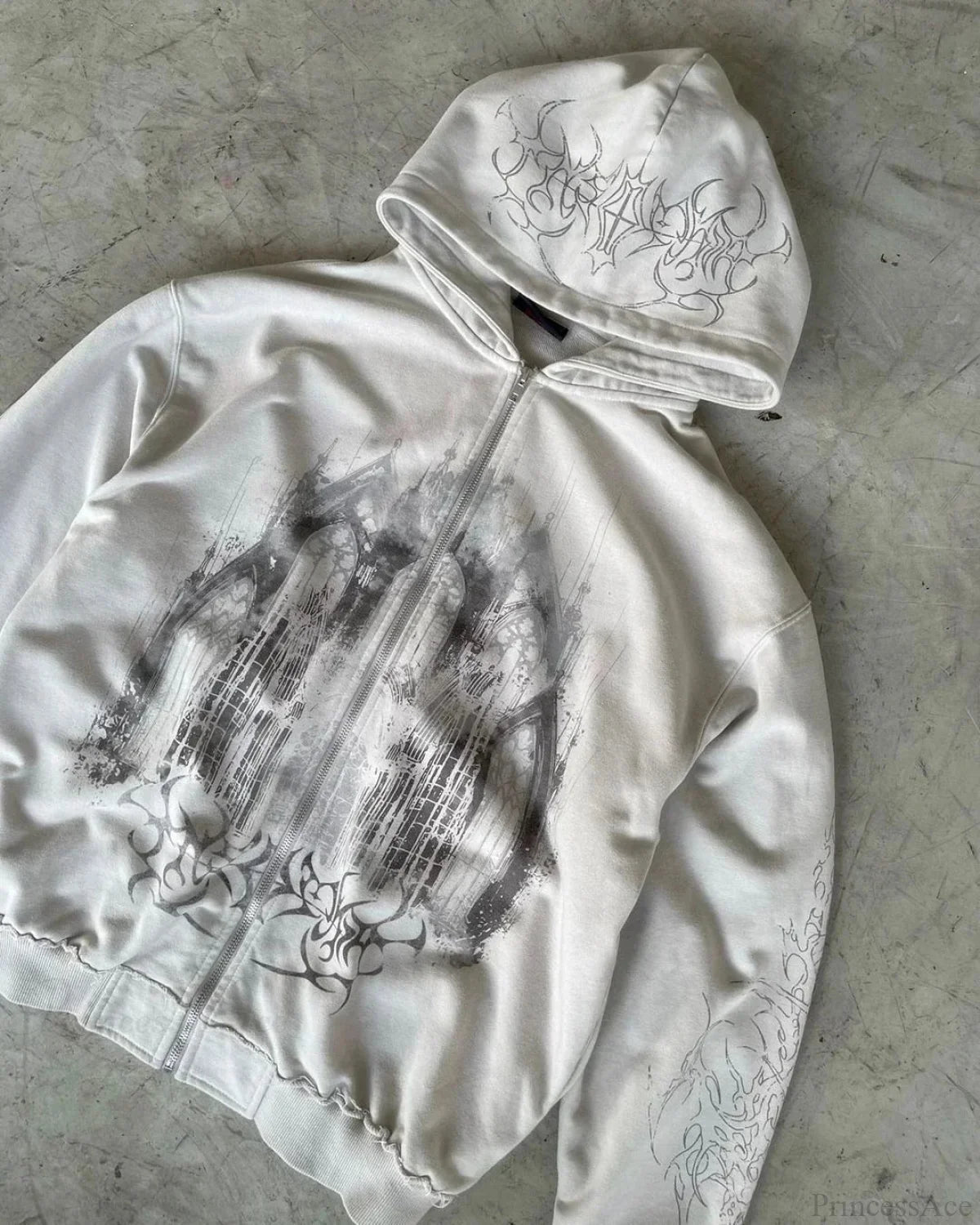 Dark Aesthetic Print Zip Hoodie white / M