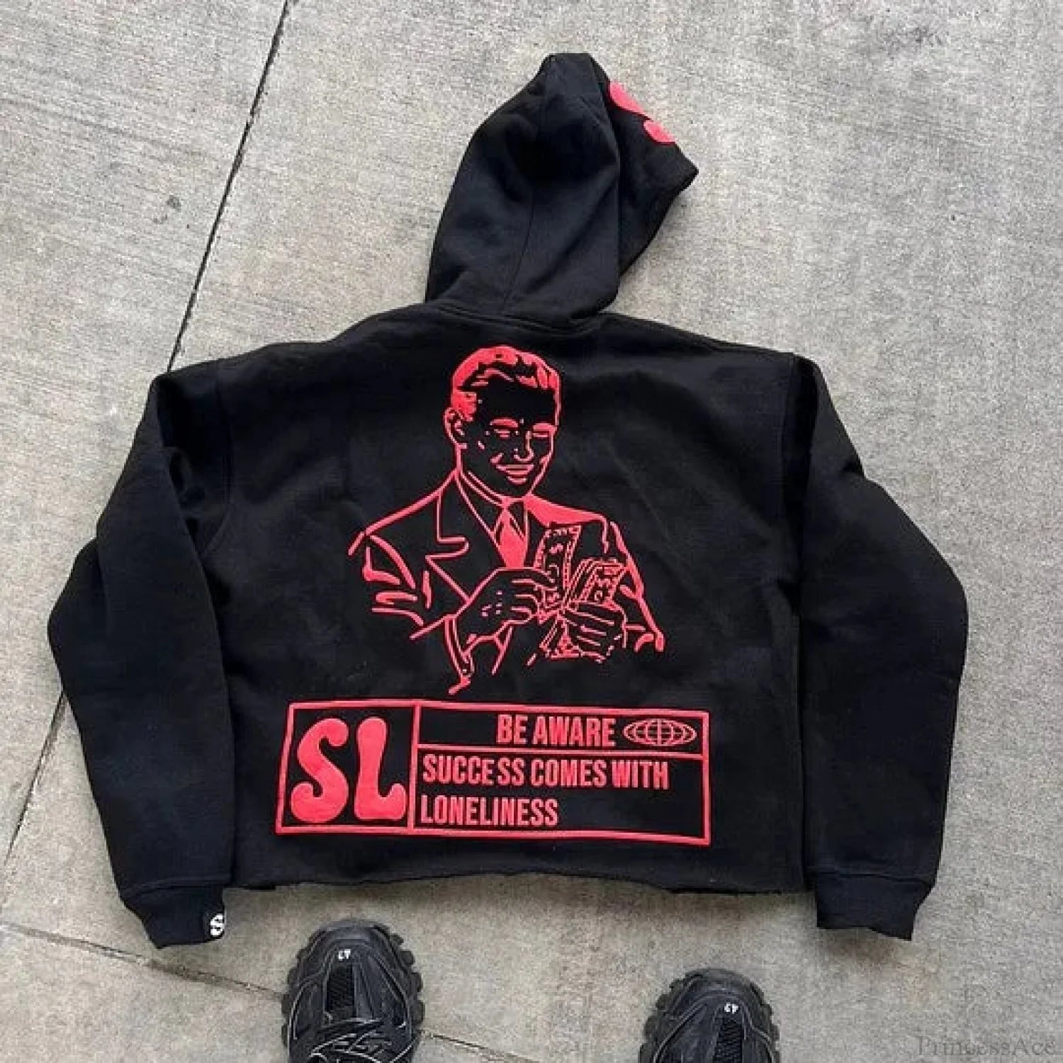 Dark Alphabet Graphic Pullover Hoodie black3 / S