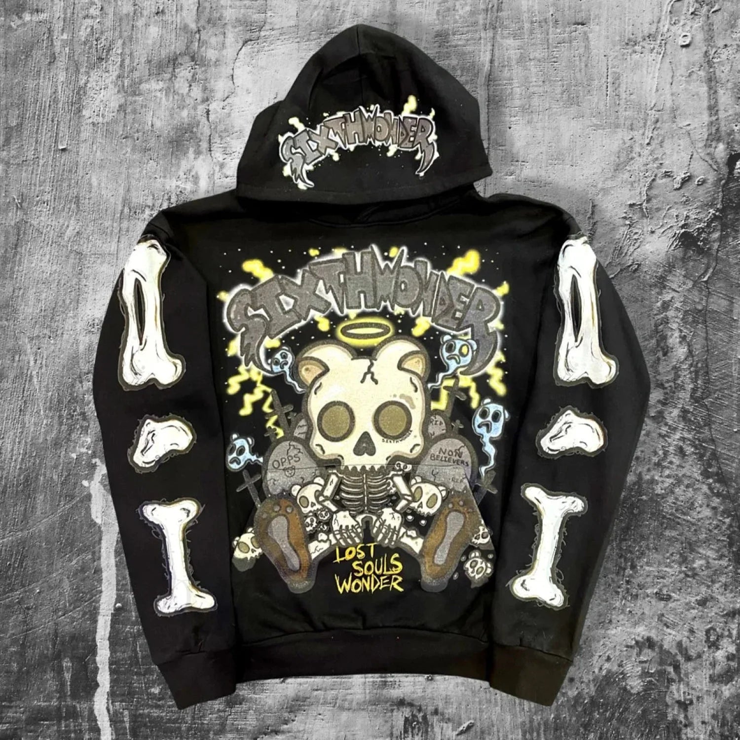 Dark Cartoon Embroidered Hooded Sweatshirt black / M