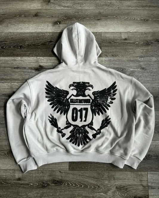 Dark Cartoon Letter Zip Hoodie