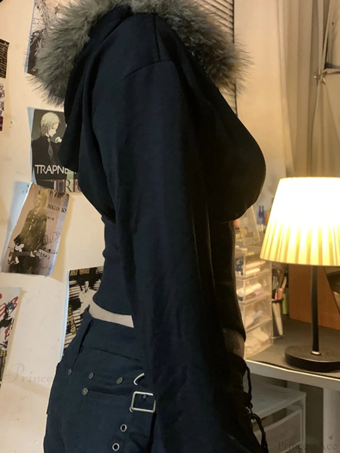 Dark Futuristic Furry Hem Hoodie