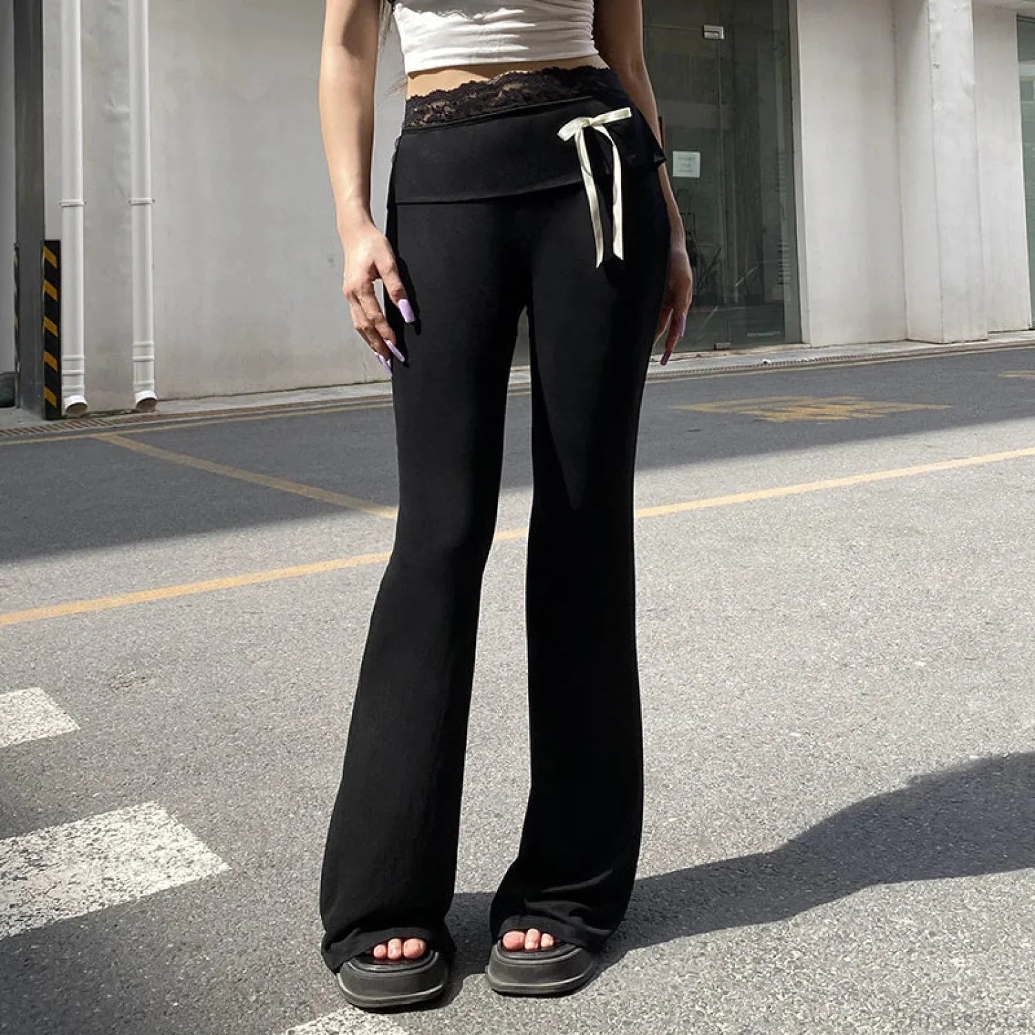 Dark Gothic Slim Lace Flared Pant Black / S