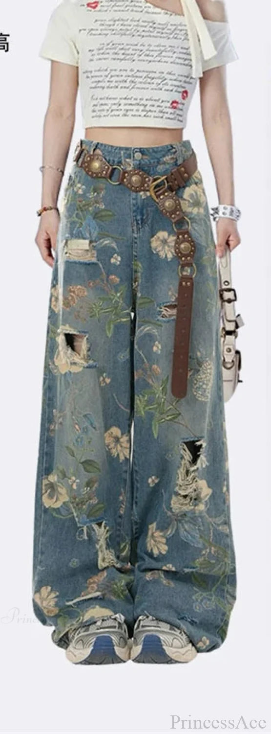 Dark Graphic Torn Denim Trouser Blue / S