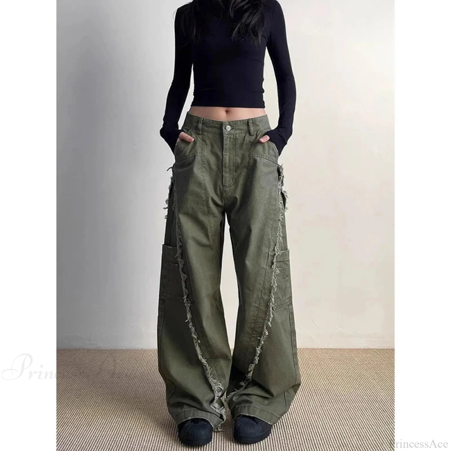 Dark Green Loose Denim Trouser army green / S