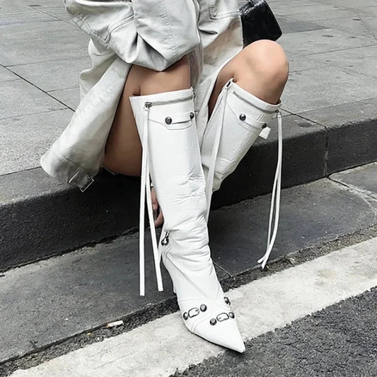 Dark Knight Elegant Style Pointed Toe Tall Boot WHITE / 35