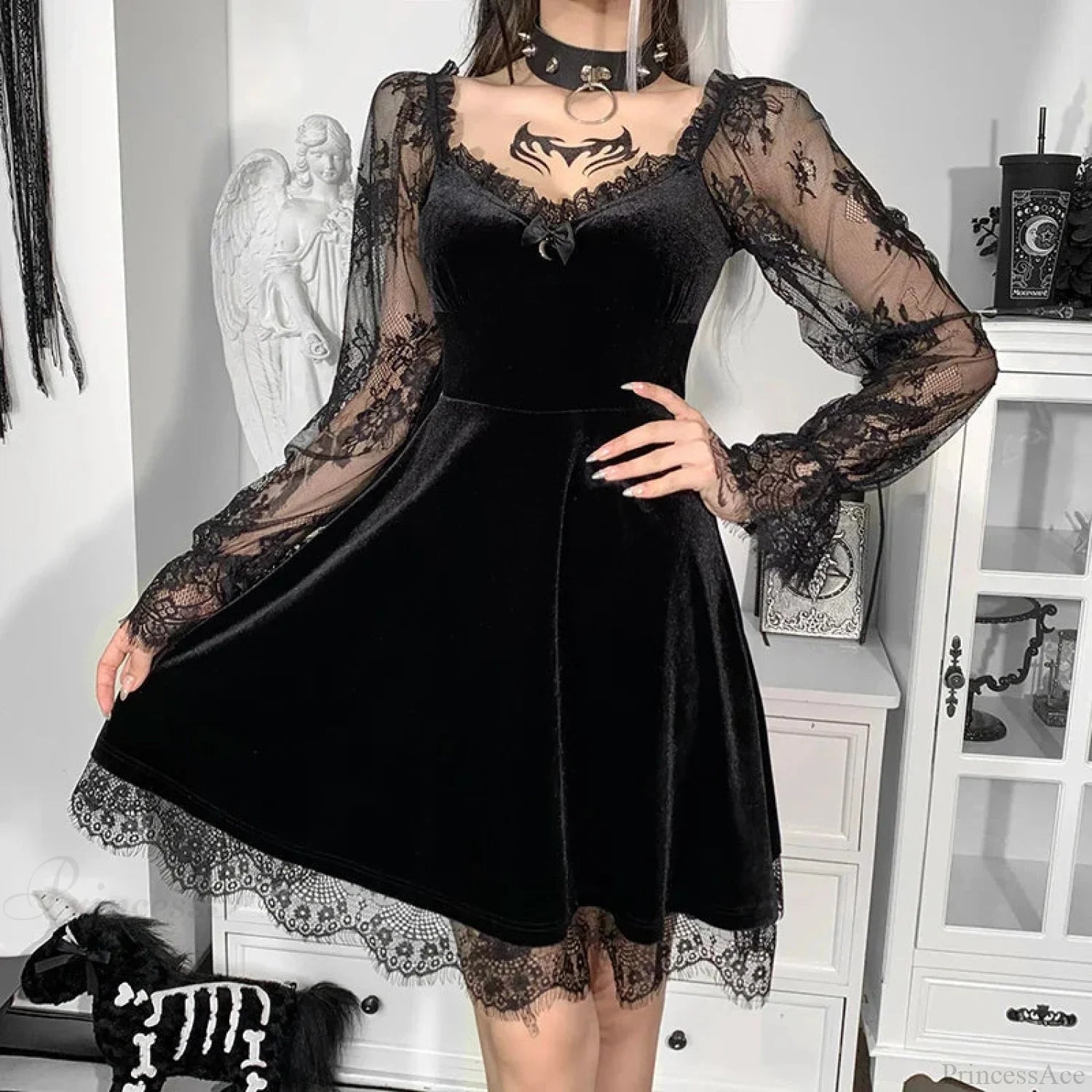 Dark Lace Trim Small Dress
