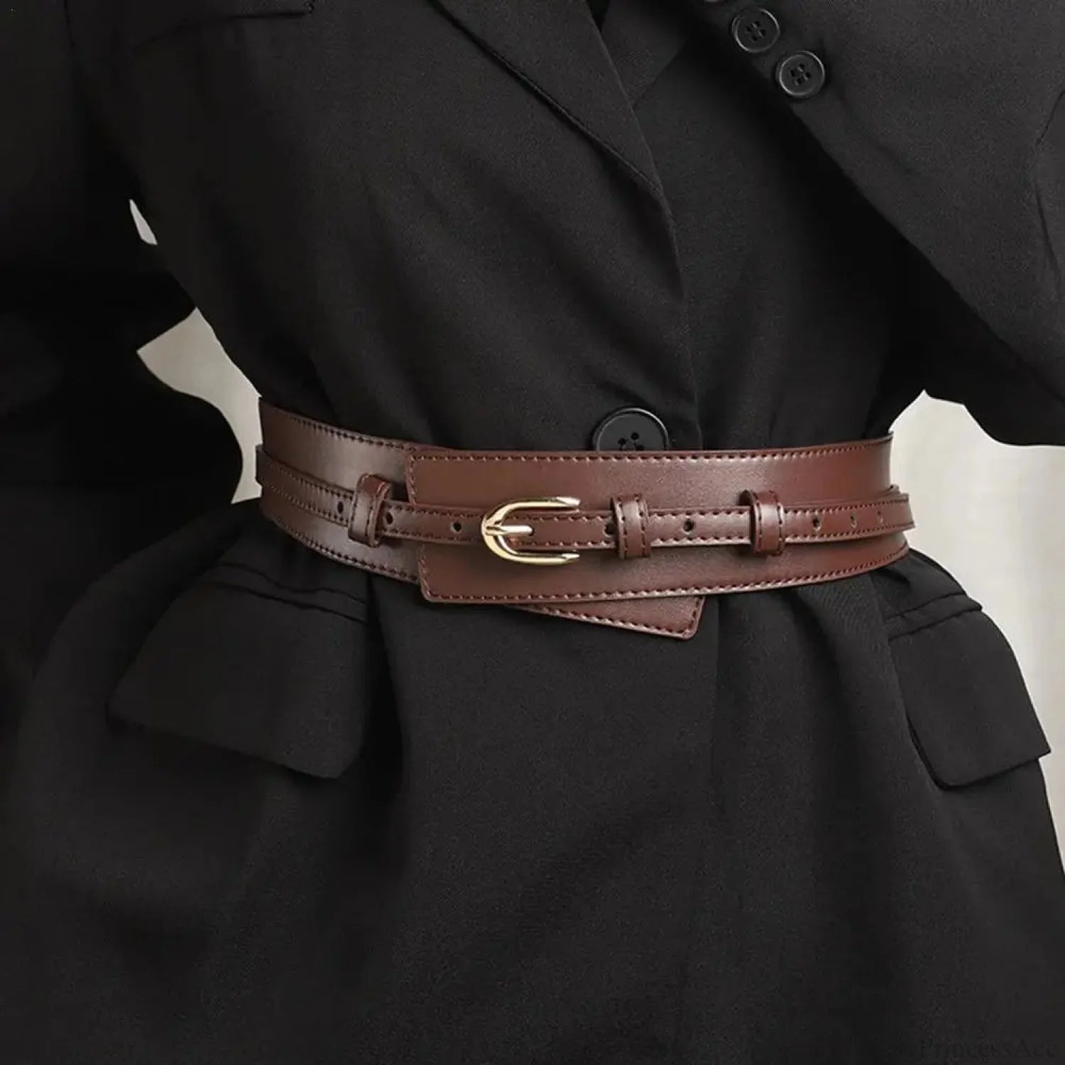 Dark Leather Removable Clasp Belt Brown / China