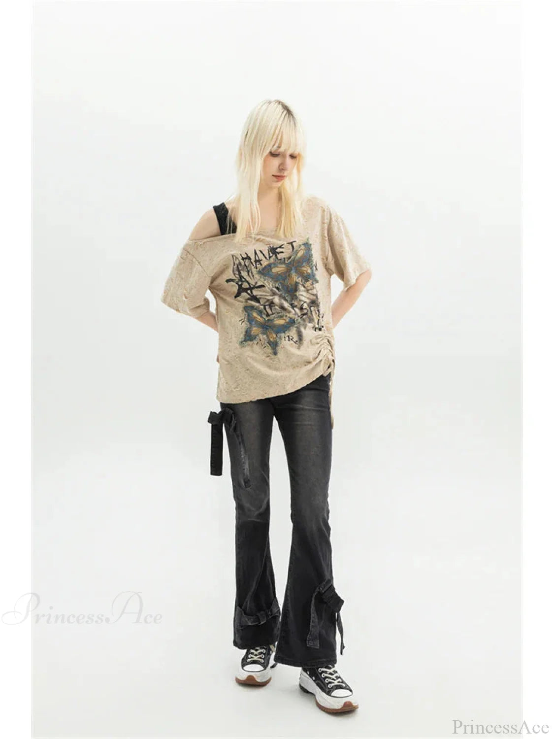 Dark Medieval Ribbon Flare Denim Trouser Black / S