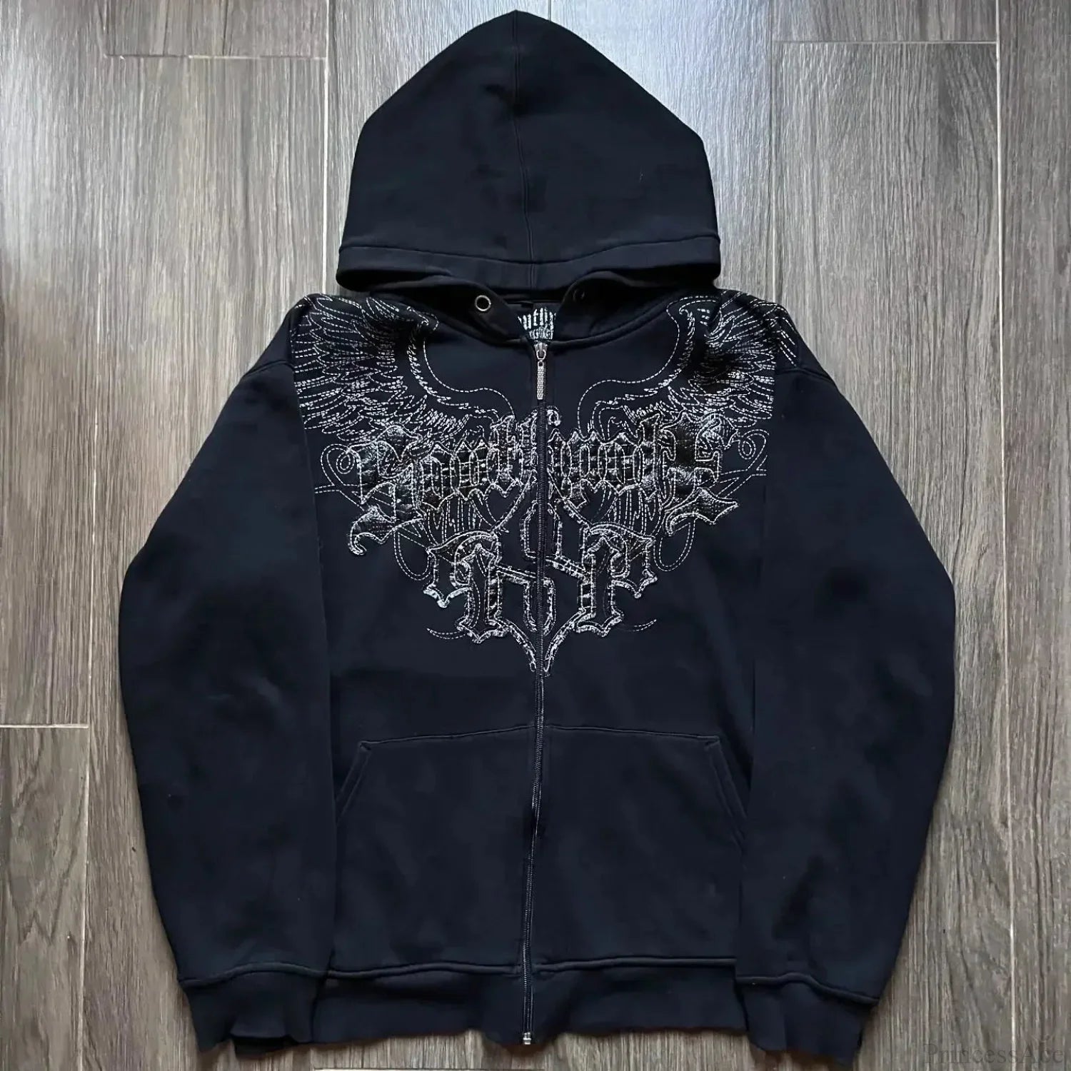 Dark Oversized Design Zip Hoodie black3 / M