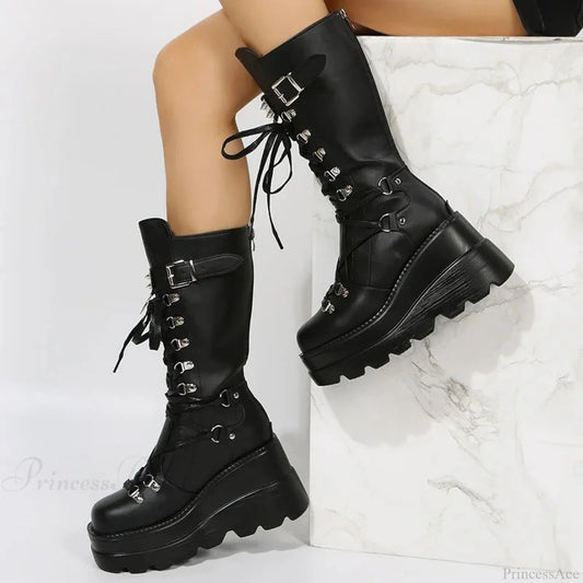 Dark Platform Motorcycle Rivet Battle Gothic Boot