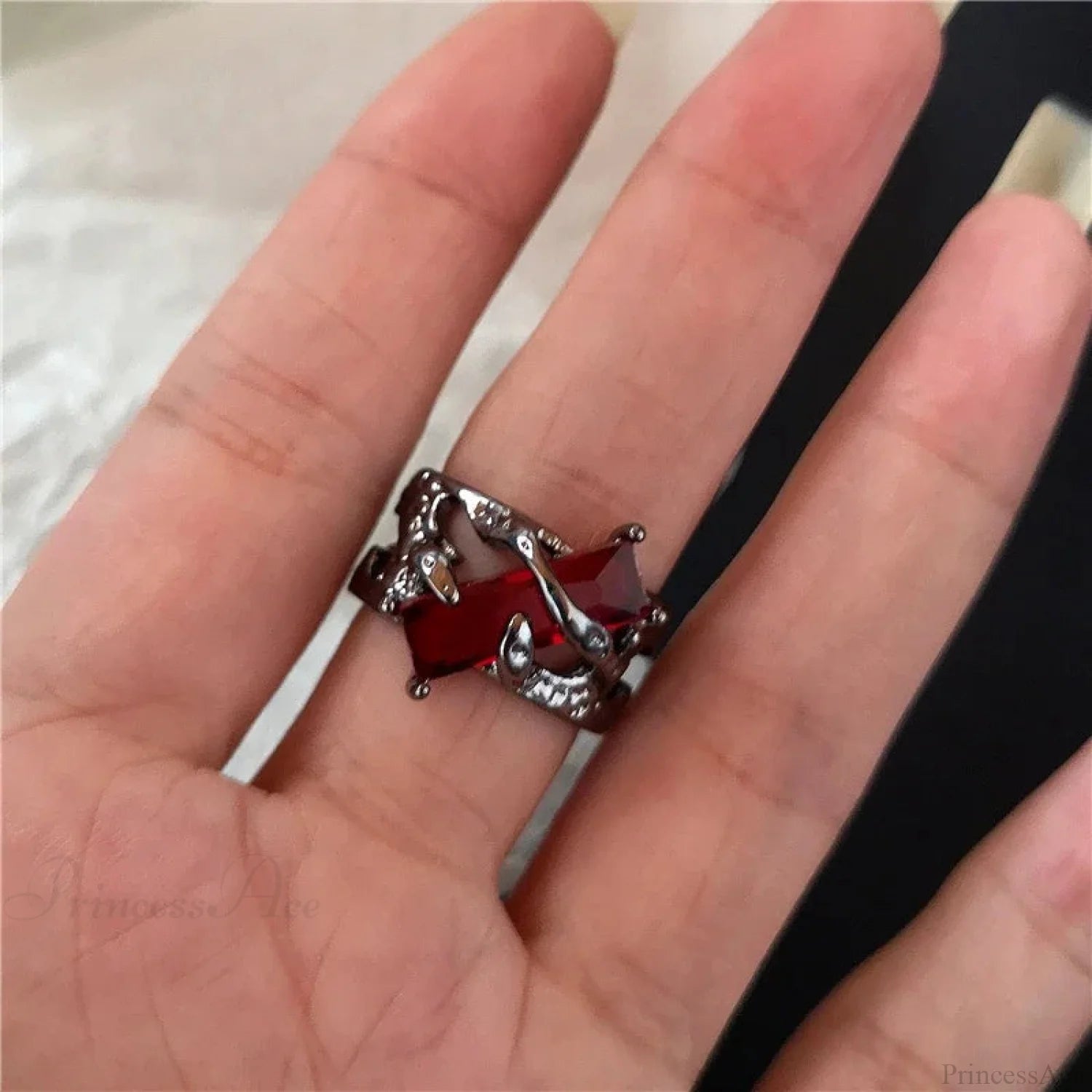 Dark Rebel Crimson Gem Cross Ring sliver16