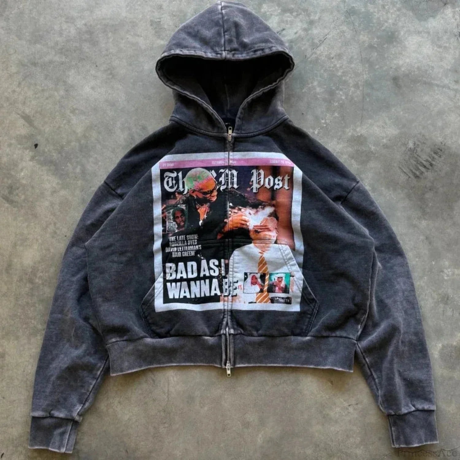 Dark Rebel Pattern Zip Hoodie Black / S