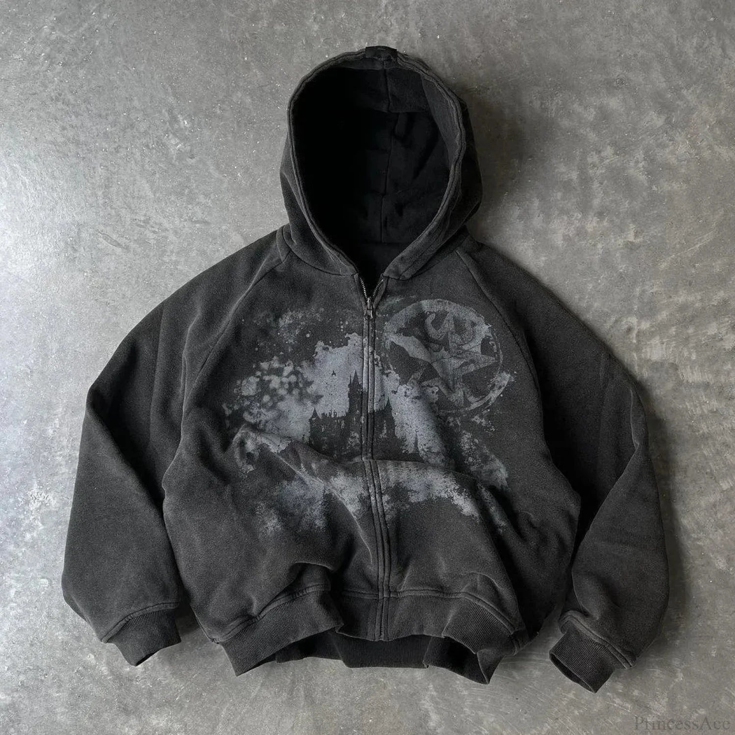 Dark Rebel Pattern Zip Hoodie Black1 / S