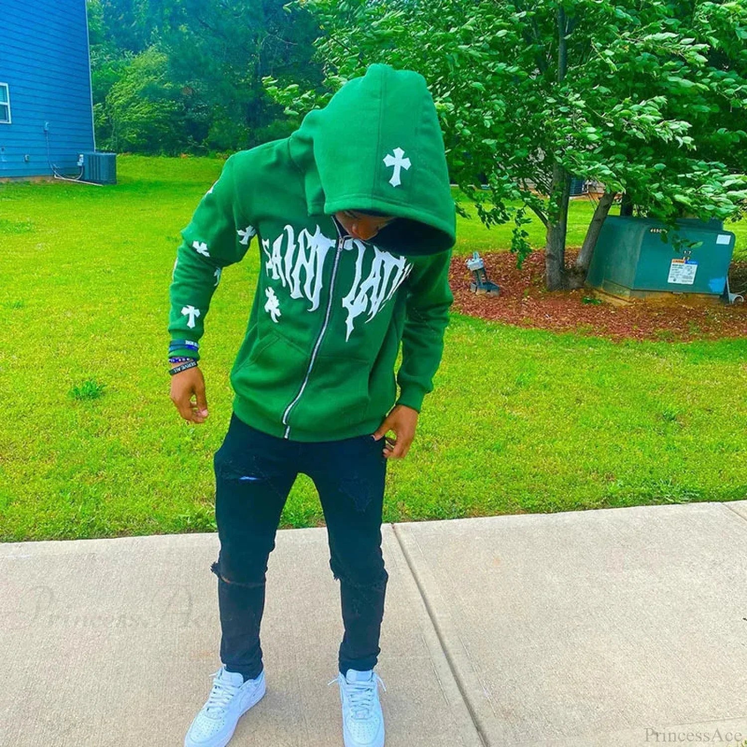 Dark Rhinestone Zip Jacket Green / M