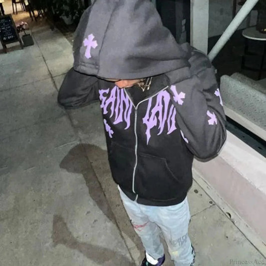 Dark Rhinestone Zip Jacket Grey / M