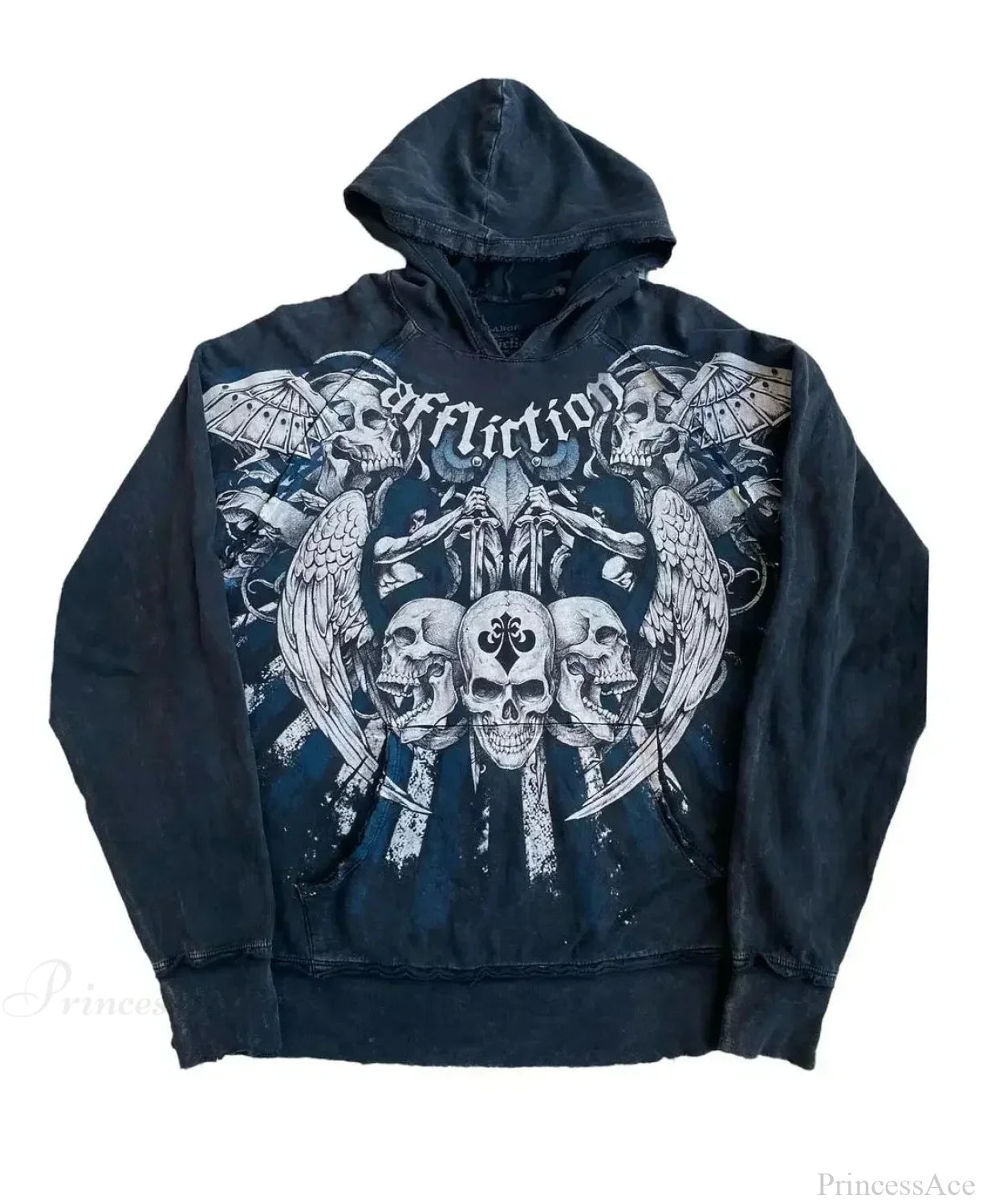 Dark Skull Print Zip Hoodie black4 / S